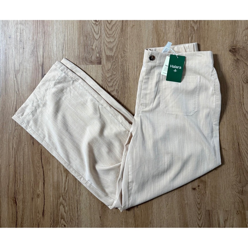 Halara Pants High Waisted Wide Leg Patch Pocket Trousers Beige Size L NWT